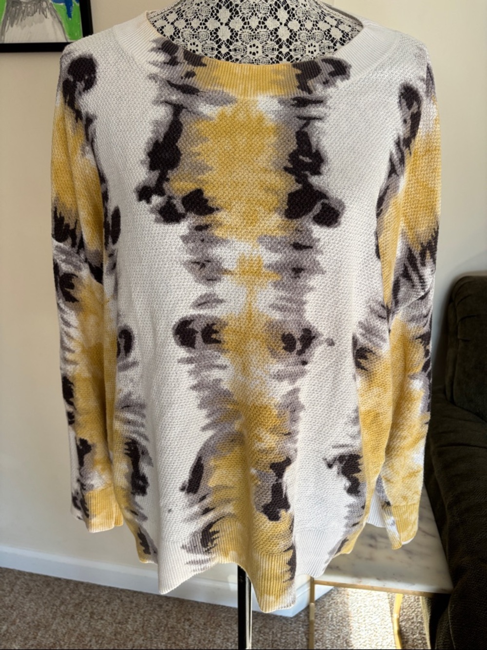 Lisa Todd Yellow White Gray Tie-Dye Knit Top-2X